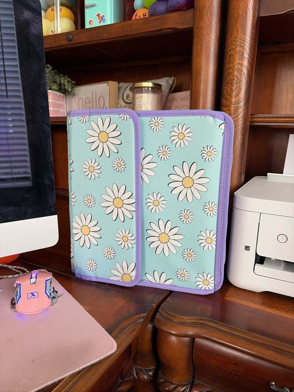 Case-it Daisy Print 3-Inch Zipper Binder with Expanding File Folder